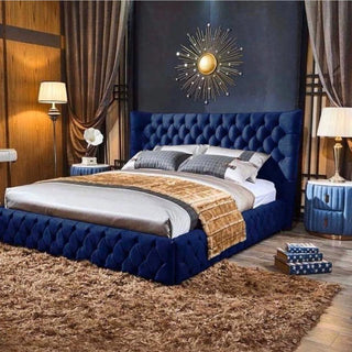 Stylish blue design of Maria Wingback Bed Frame Bespoke Range