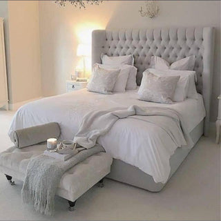 Family size grey design Aurora Luxurious Chesterfield Wingback Bed Frame