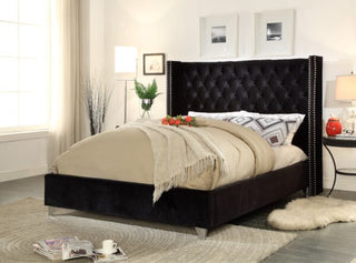 New Design Dark Brown Myrah Curved Wingback Bed Frame