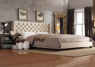 light cream style Salena Padded Wingback Platform Bed Frame