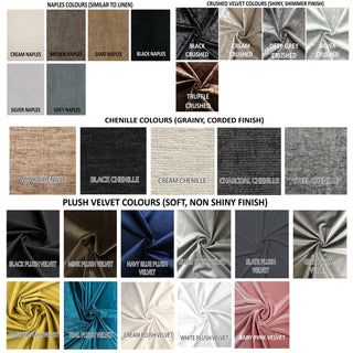 range of colors and fabric stuffs for Darcie Deco Panel Bed Frame Bespoke Range