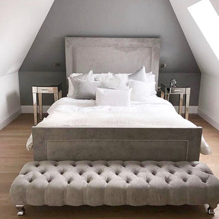 Latest silver grey design for Cora Sleigh Bed with Footstool 