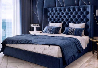 limited edition Royal blue design Liam Platform Wingback Bed Frame