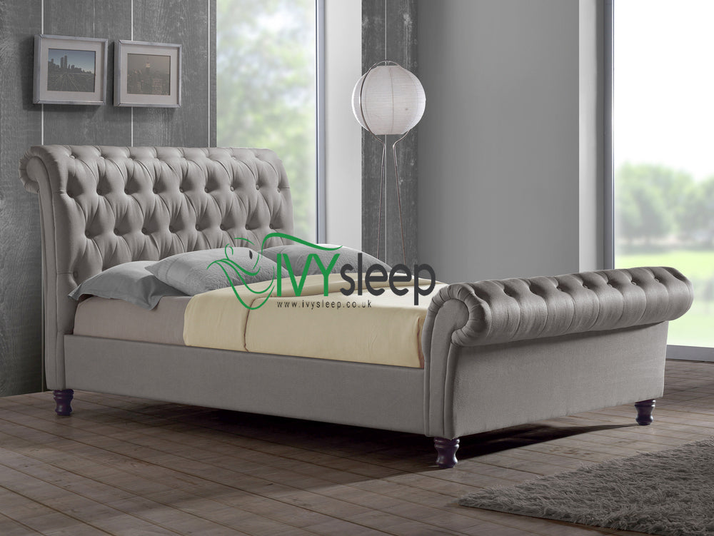 Ollie Chesterfield Scroll Sleigh Bed Frame