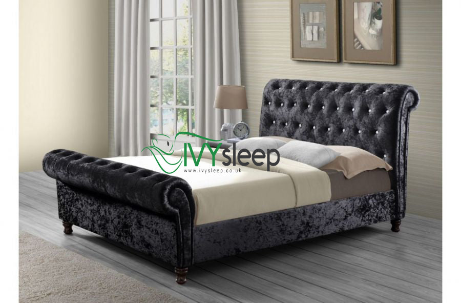Ollie Chesterfield Scroll Sleigh Bed Frame
