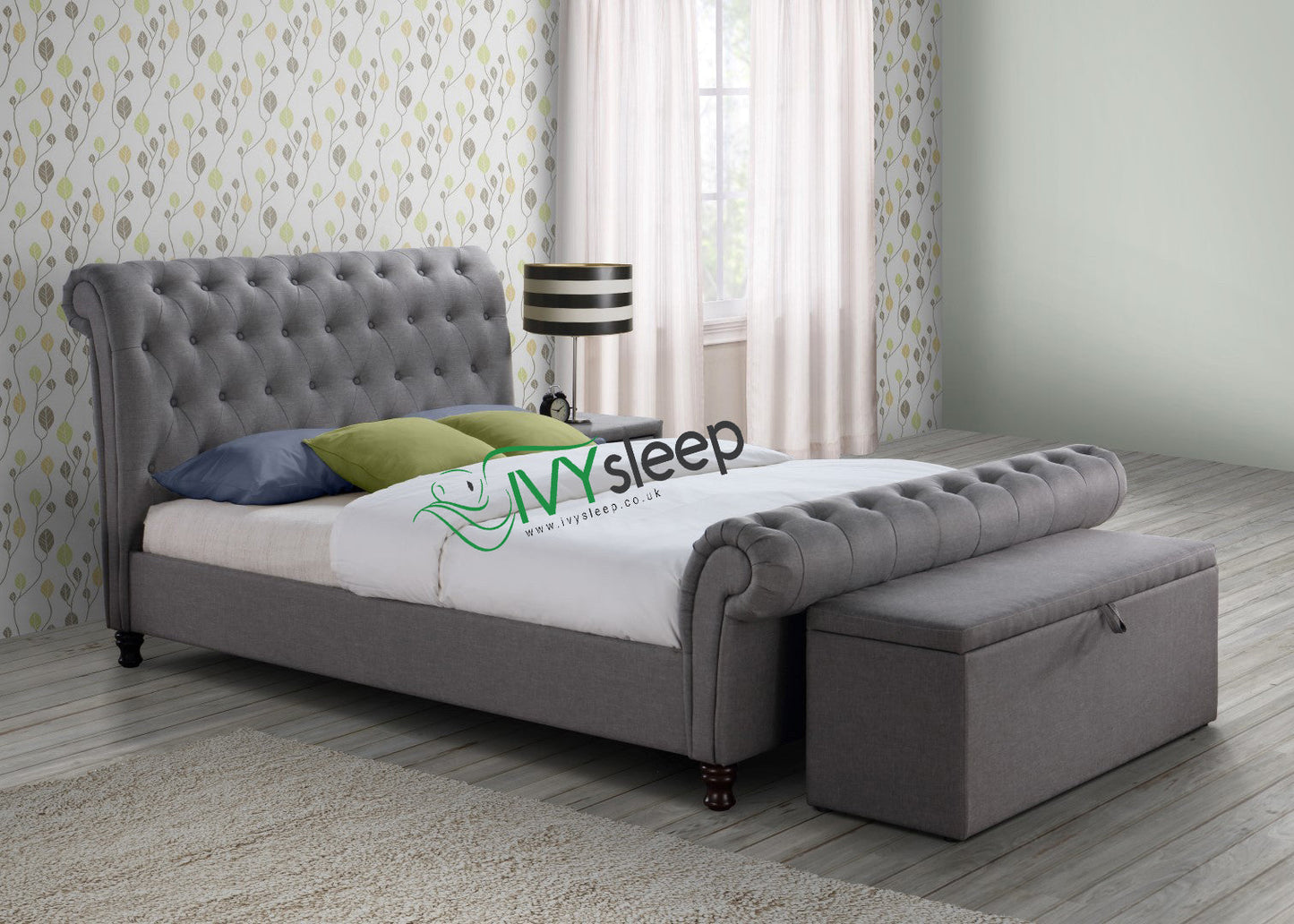 Ollie Chesterfield Scroll Sleigh Bed Frame
